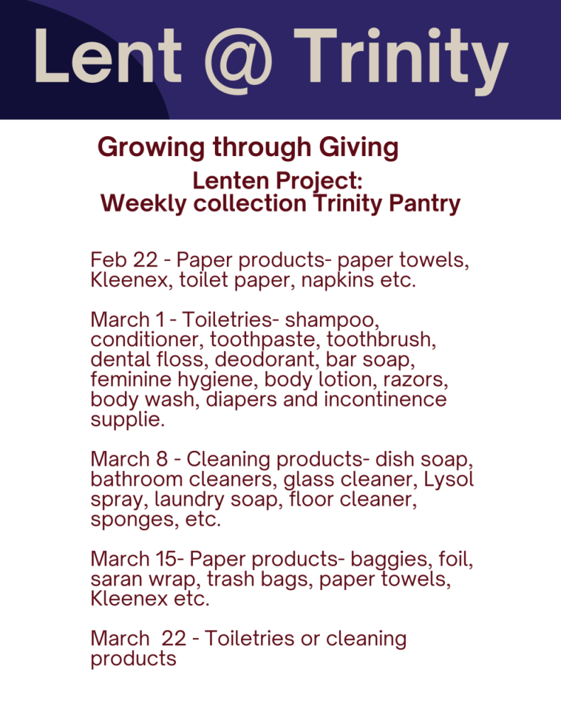 list of donations by date for Trinity Pantry
